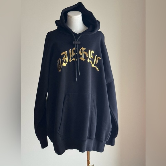 DIESEL Hooded  D-OXI-A1 Sweater Dress Size Small  Black With Bold Gold Logo NWT! - Picture 6 of 14